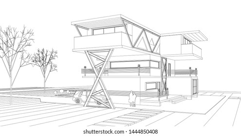 house sketch concept 3d illustration