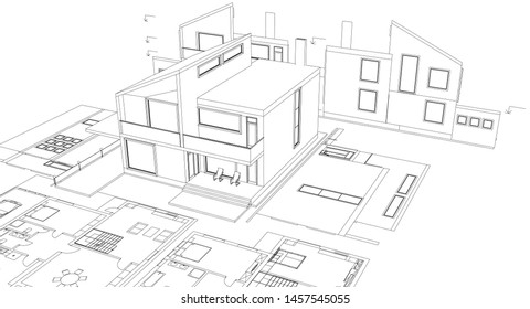 house sketch concept 3d illustration