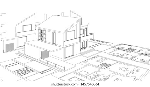 house sketch concept 3d illustration
