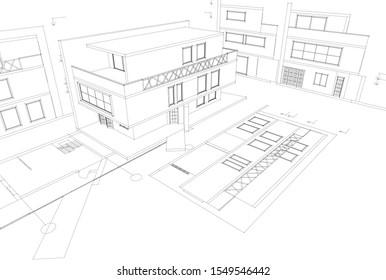 house sketch concept 3d illustration