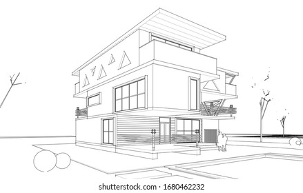 house sketch concept 3d illustration