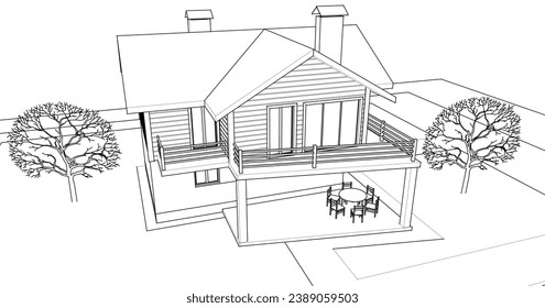 house sketch concept 3d illustration