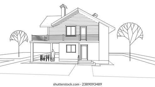  house sketch concept 3d illustration