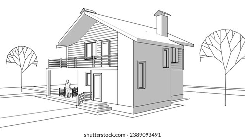  house sketch concept 3d illustration