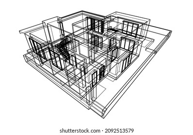 house sketch drawing vector 3d illustration