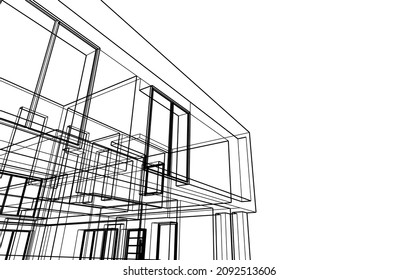 house sketch drawing vector 3d illustration