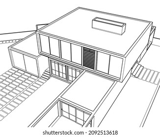 ilustración 3d del plano de esbozo de casa