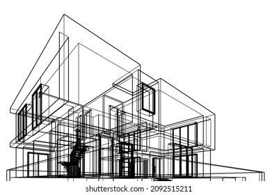 ilustración 3d del plano de esbozo de casa