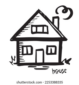 House sketch icon for web, mobile and infographics. Hand drawn vector dark grey icon isolated on light grey background.