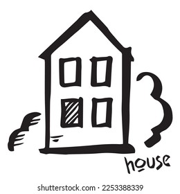 House sketch icon for web, mobile and infographics. Hand drawn vector dark grey icon isolated on light grey background.