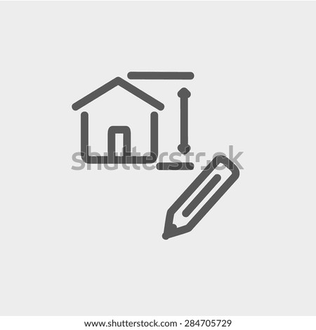 House sketch and pencil icon thin line for web and mobile, modern minimalistic flat design. Vector dark grey icon on light grey background.