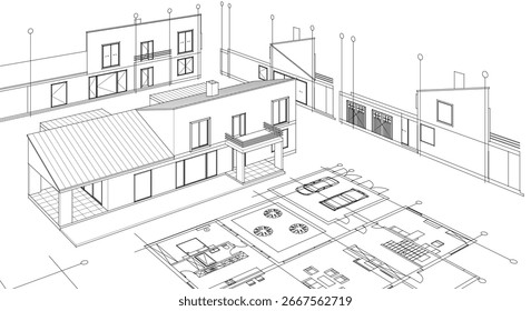 house sketch plan 3d rendering
