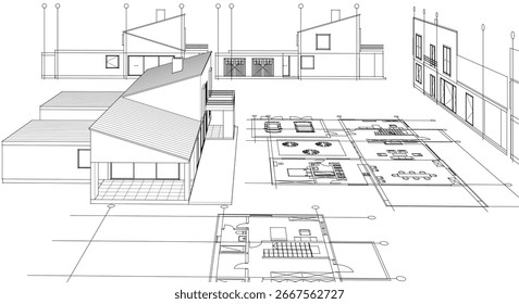 Hausskizze 3D-Rendering