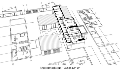 Plan de croquis de casa 3D renderizado	