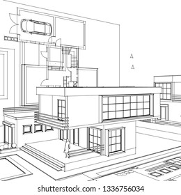 house sketch project, 3d illustration