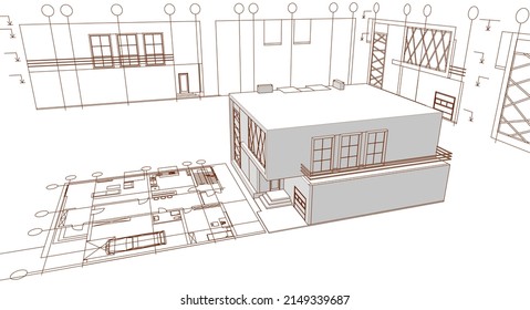 representación 3d del proyecto de esbozo de casa