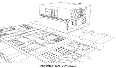 representación 3d del proyecto de esbozo de casa