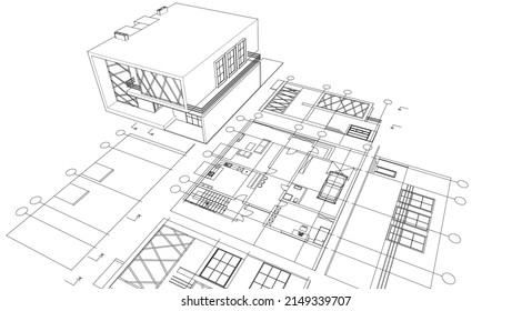 representación 3d del proyecto de esbozo de casa
