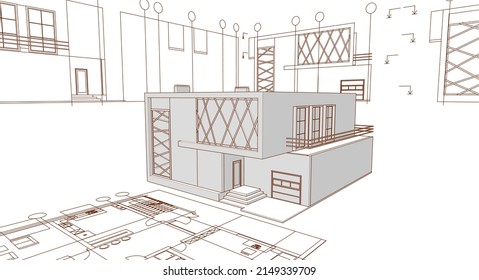 house sketch project 3d rendering