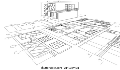 representación 3d del proyecto de esbozo de casa