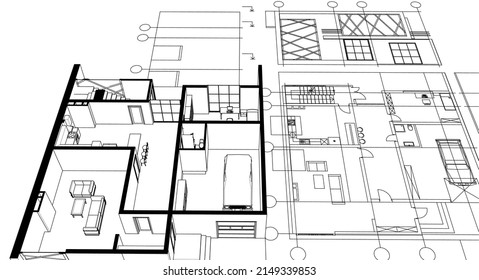 representación 3d del proyecto de esbozo de casa