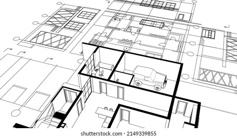 representación 3d del proyecto de esbozo de casa