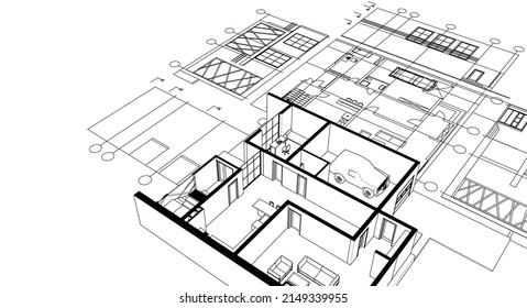 representación 3d del proyecto de esbozo de casa
