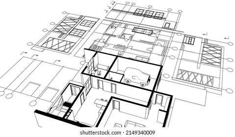 house sketch project 3d rendering