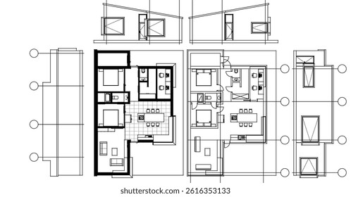  house sketch project facades plan 3d illustration