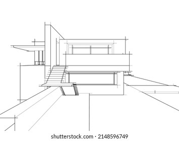 ilustración 3d del vector de esbozo de casa