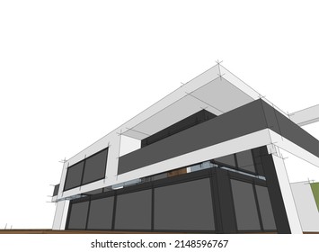 ilustración 3d del vector de esbozo de casa