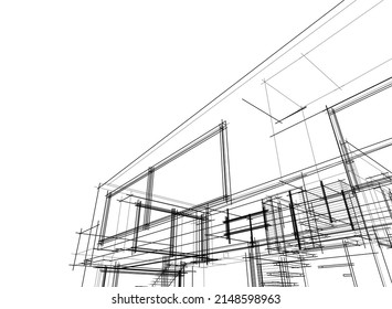 ilustración 3d del vector de esbozo de casa