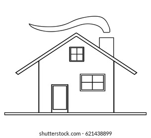 house sketch vector with chimney and smoke from fireplace 