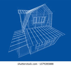 House sketch. Vector rendering of 3d. Wire-frame style