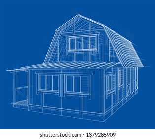 House sketch. Vector rendering of 3d. Wire-frame style