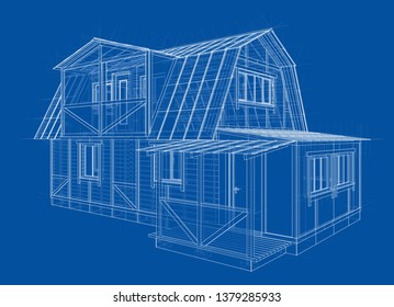 House Sketch Vector Rendering 3d Wireframe Stock Vector (Royalty Free ...