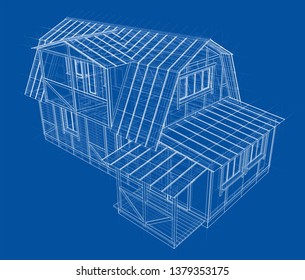 House sketch. Vector rendering of 3d. Wire-frame style