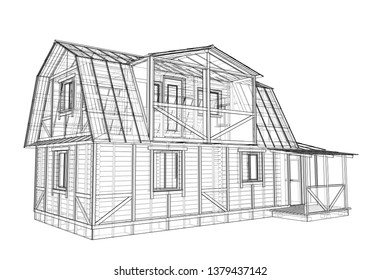 House sketch. Vector rendering of 3d. Wire-frame style