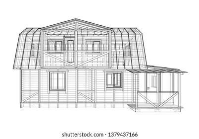 House sketch. Vector rendering of 3d. Wire-frame style