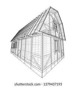 House sketch. Vector rendering of 3d. Wire-frame style