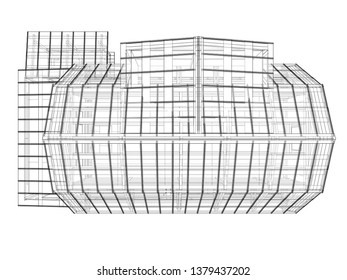 House sketch. Vector rendering of 3d. Wire-frame style
