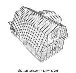 House sketch. Vector rendering of 3d. Wire-frame style
