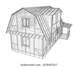House sketch. Vector rendering of 3d. Wire-frame style