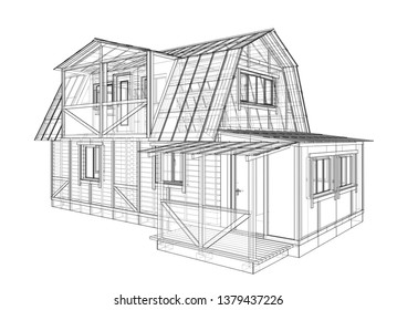 House Sketch Vector Rendering 3d Wireframe Stock Vector (Royalty Free ...