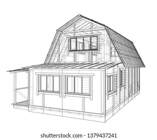 House sketch. Vector rendering of 3d. Wire-frame style
