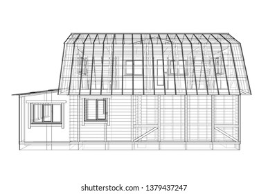 House sketch. Vector rendering of 3d. Wire-frame style