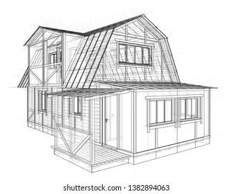 House Sketch Vector Rendering 3d Wireframe Stock Vector (Royalty Free ...