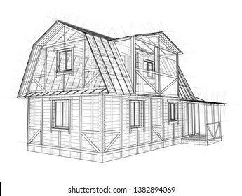 House Sketch Vector Rendering 3d Wireframe Stock Vector (Royalty Free ...