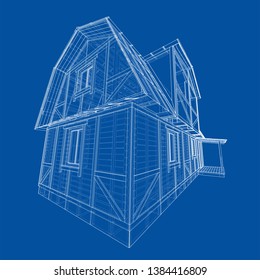 House sketch. Vector rendering of 3d. Wire-frame style