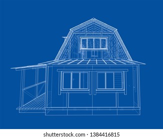 House sketch. Vector rendering of 3d. Wire-frame style